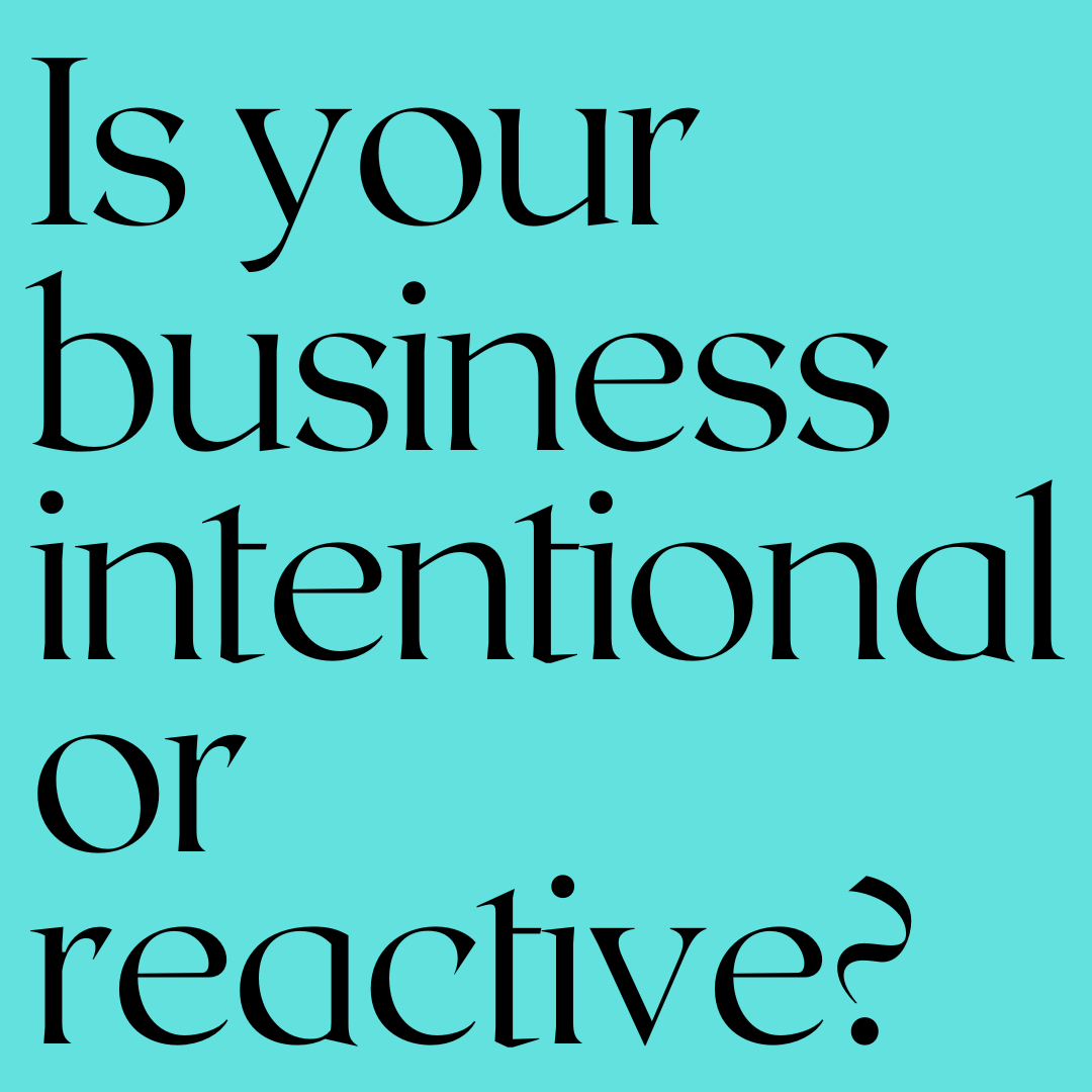 Black text on a teal background reads, "Is your business intentional or reactive?"